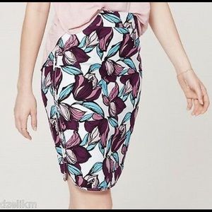 LOFT Wild Orchid Curvy Floral Pencil Skirt Sz 10